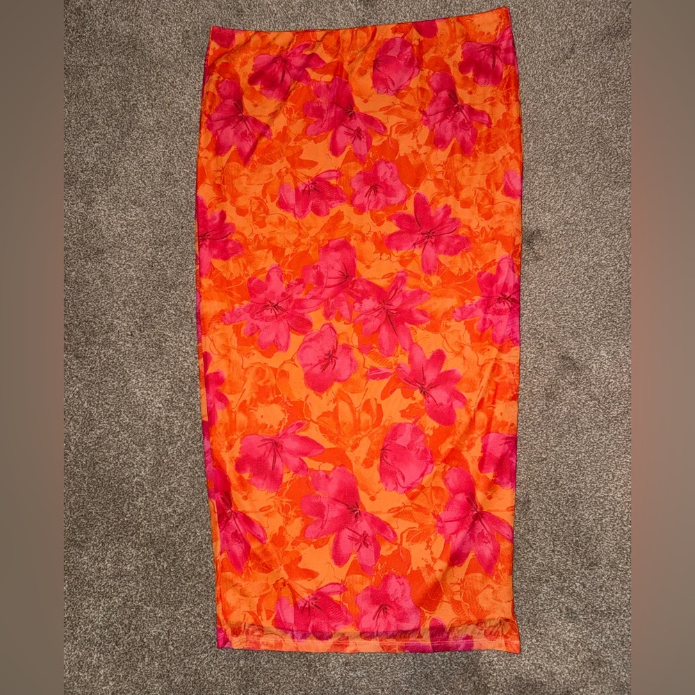 SHEIN Orange and Pink Floral Maxi Skirt